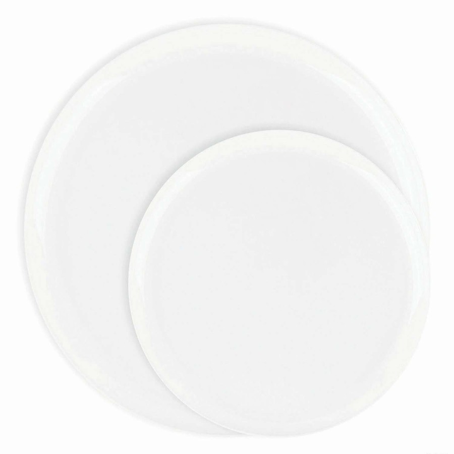 Party Plates * | Deals White Flat Round Disposable Plastic Dinnerware Value Set (120 Dinner Plates + 120 Salad Plates)