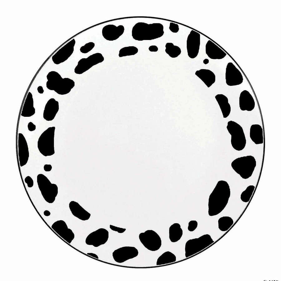 Party Plates * | Cheapest Kaya Collection 10.25 White With Black Dalmatian Spots Round Disposable Plastic Dinner Plates (120 Plates)