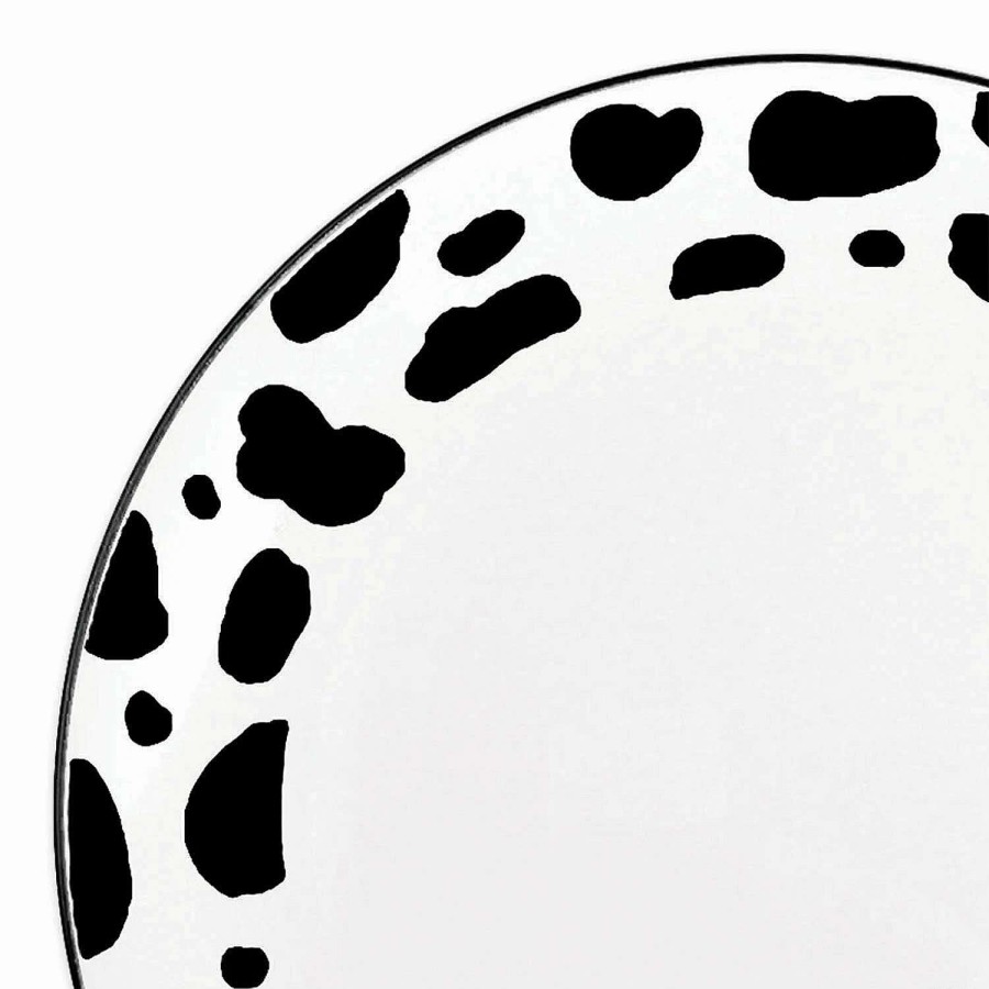 Party Plates * | Cheapest Kaya Collection 10.25 White With Black Dalmatian Spots Round Disposable Plastic Dinner Plates (120 Plates)