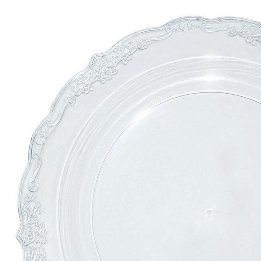 Party Plates * | Promo 10 Clear Vintage Round Disposable Plastic Dinner Plates (50 Plates)