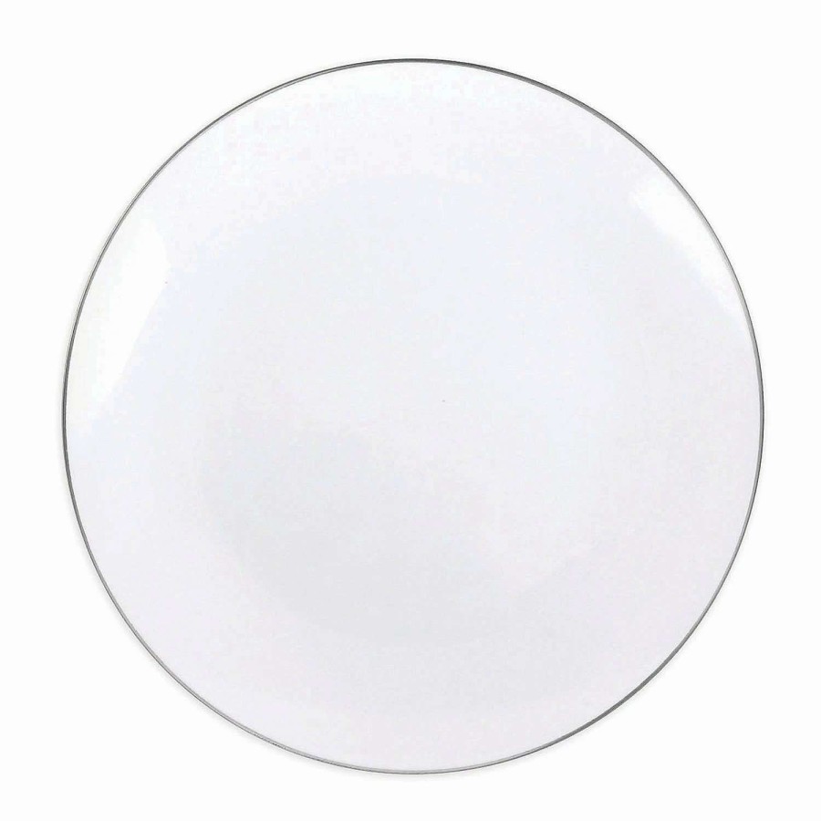 Party Plates * | Coupon Kaya Collection 10.25 White With Silver Rim Organic Round Disposable Plastic Dinner Plates (120 Plates)