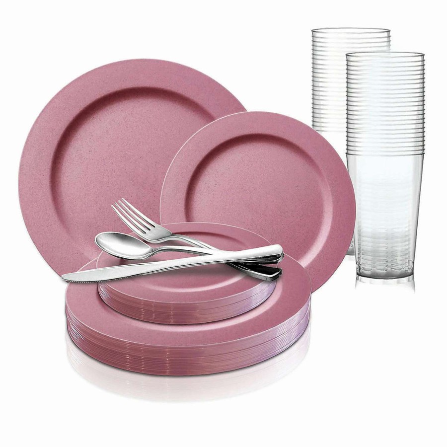 Table Covers * | New Matte Fuchsia Round Disposable Plastic Dinnerware Value Set (120 Settings)