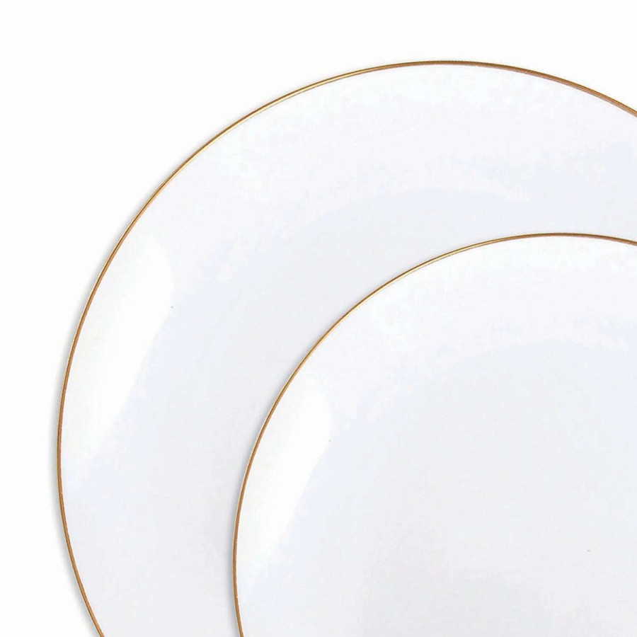 Party Plates * | Promo White With Gold Rim Organic Round Disposable Plastic Dinnerware Value Set (120 Dinner Plates + 120 Salad Plates)