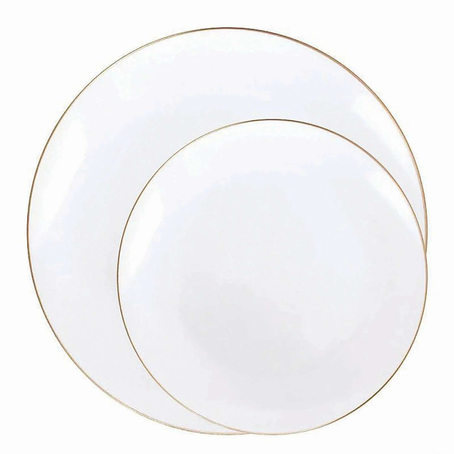 Party Plates * | Promo White With Gold Rim Organic Round Disposable Plastic Dinnerware Value Set (120 Dinner Plates + 120 Salad Plates)