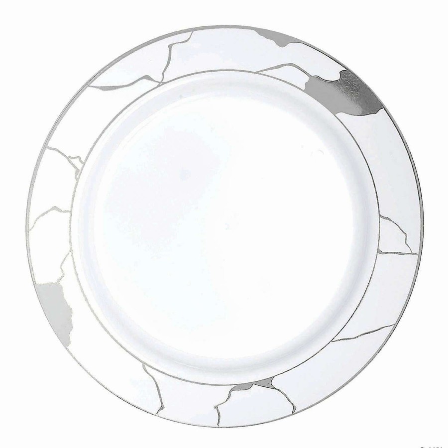 Party Plates * | Hot Sale Kaya Collection 7.5 White With Silver Marble Disposable Plastic Appetizer/Salad Plates (120 Plates)