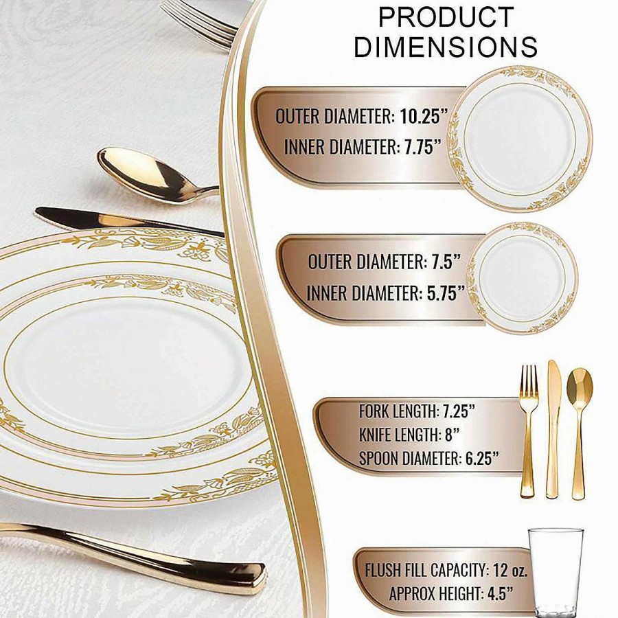 Bowls * | Buy White With Pink And Gold Harmony Rim Plastic Dinnerware Value Set (120 Settings)