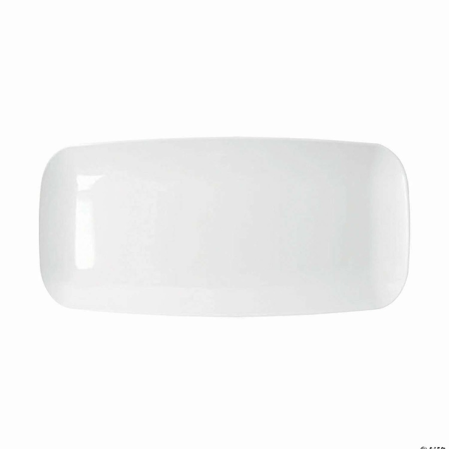 Party Plates * | Brand New 10.6 X 5 Solid White Flat Raised Edge Rectangular Disposable Plastic Plates (120 Plates)