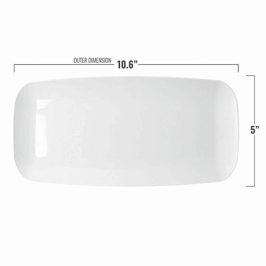 Party Plates * | Brand New 10.6 X 5 Solid White Flat Raised Edge Rectangular Disposable Plastic Plates (120 Plates)