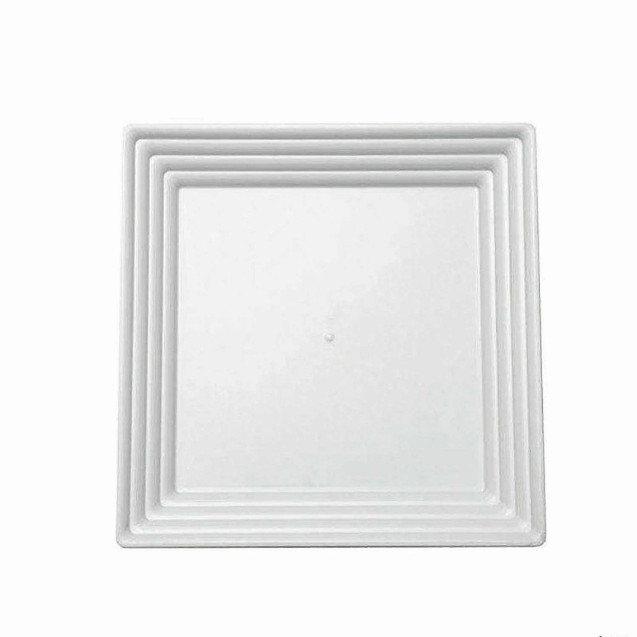 Serveware * | Wholesale 12 X 12 White Square With Groove Rim Plastic Serving Trays (15 Trays)