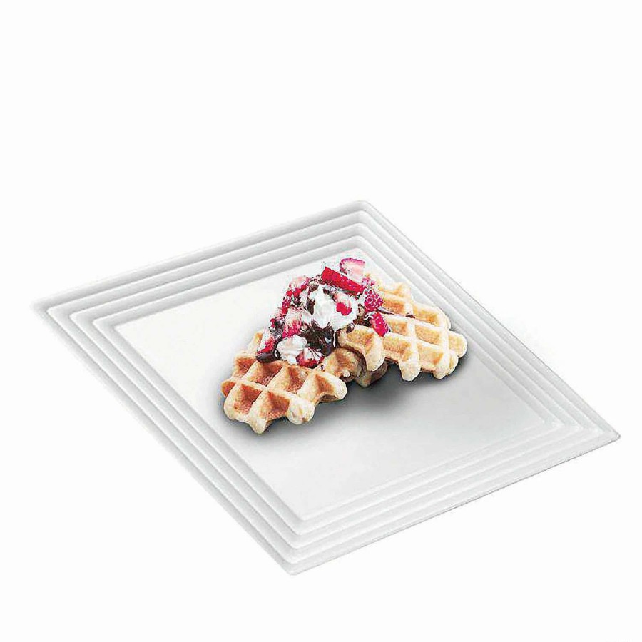 Serveware * | Wholesale 12 X 12 White Square With Groove Rim Plastic Serving Trays (15 Trays)