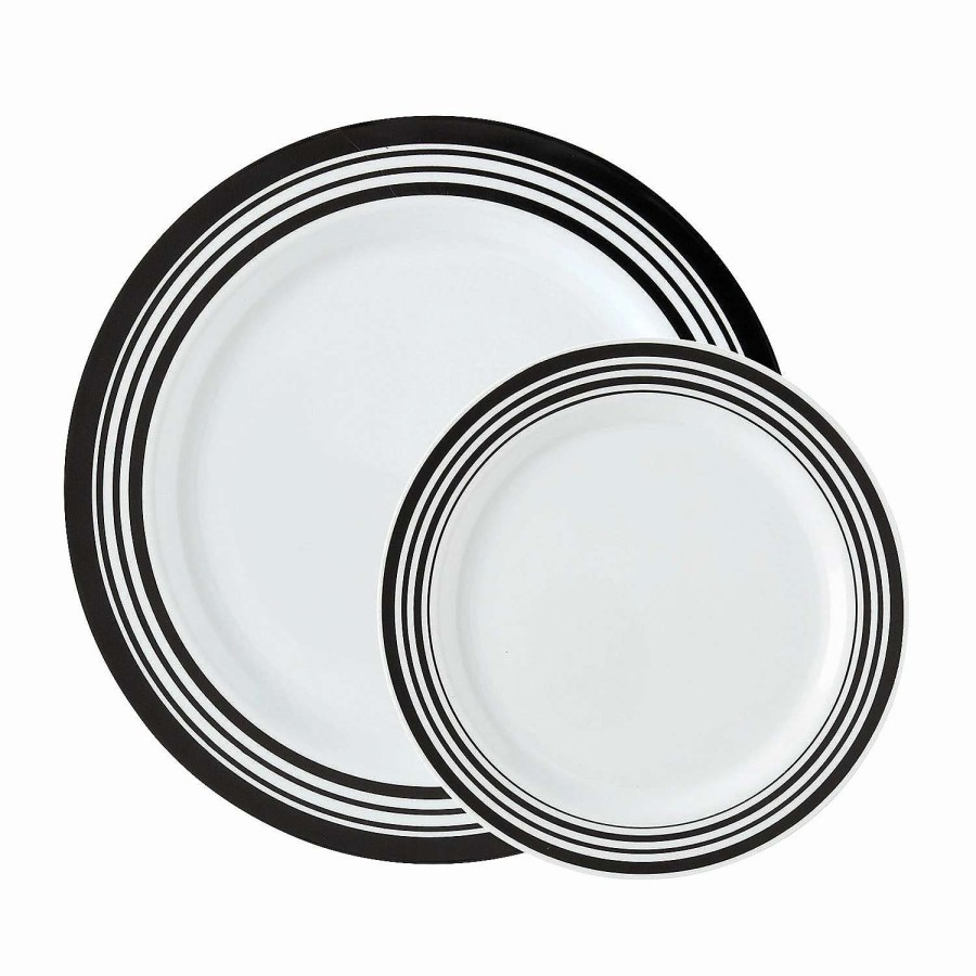 Party Plates * | Best Deal Bulk Premium White Plastic Plates With Black & White Trim 100 Ct.