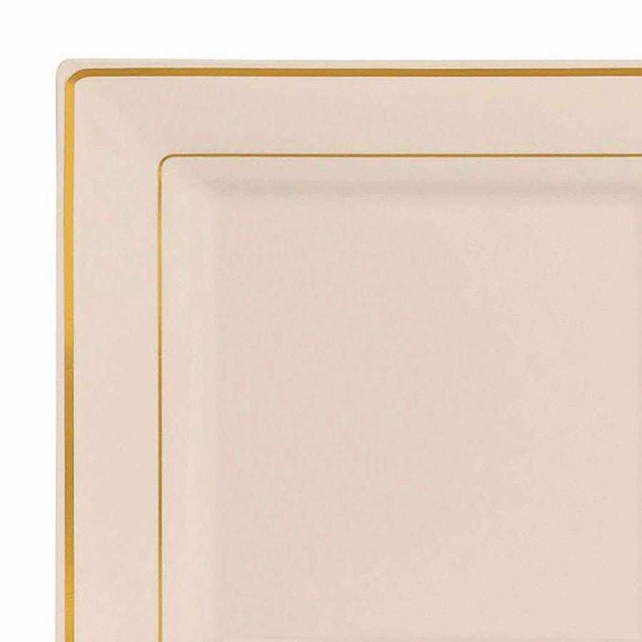 Party Plates * | Brand New 6.5 Ivory With Gold Square Edge Rim Plastic Appetizer/Salad Plates (70 Plates)