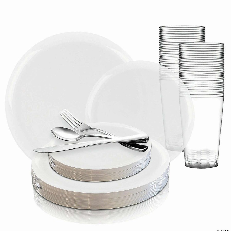 Table Covers * | New Clear Flat Round Disposable Plastic Dinnerware Value Set (60 Settings)