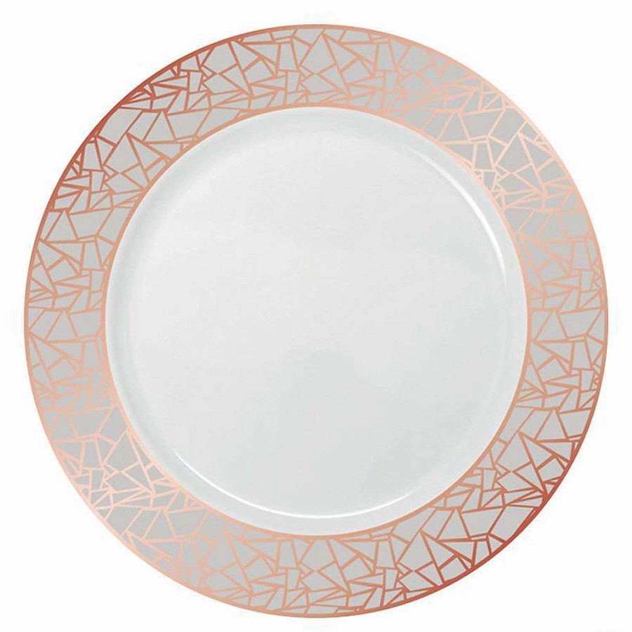 Party Plates * | Top 10 Kaya Collection 10.25 White With Silver And Rose Gold Mosaic Rim Round Plastic Dinner Plates (120 Plates)