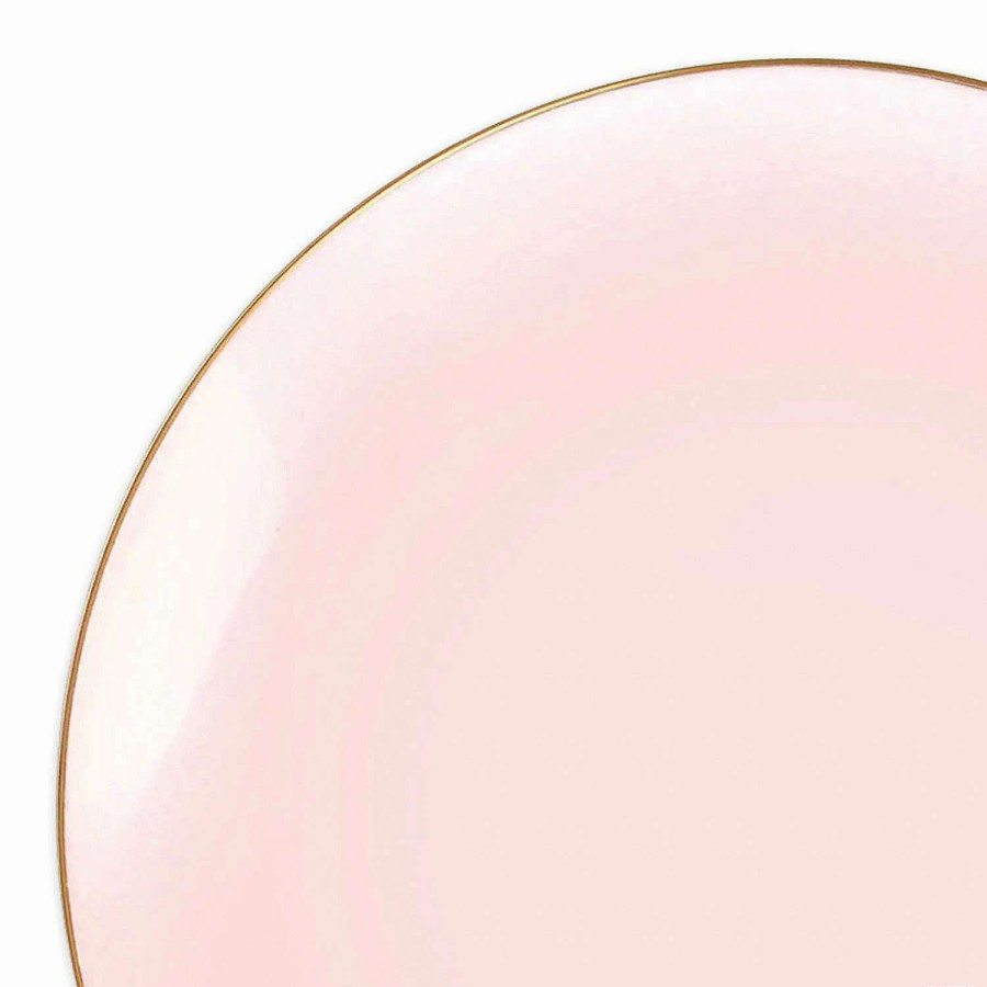 Party Plates * | Best Sale 10.25 Pink With Gold Organic Round Disposable Plastic Dinner Plates (40 Plates)