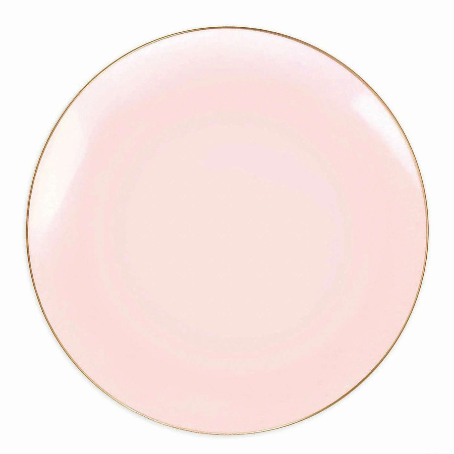 Party Plates * | Best Sale 10.25 Pink With Gold Organic Round Disposable Plastic Dinner Plates (40 Plates)