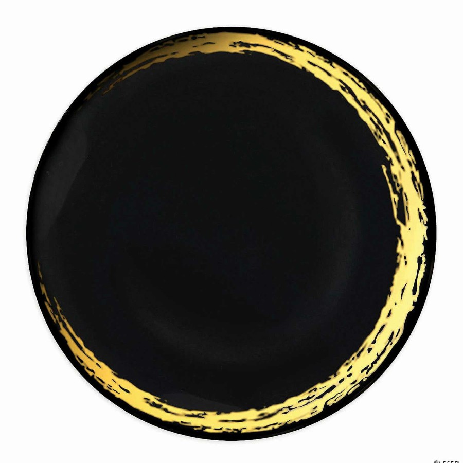 Party Plates * | Buy 7.5 Black With Gold Moonlight Round Disposable Plastic Appetizer/Salad Plates (70 Plates)