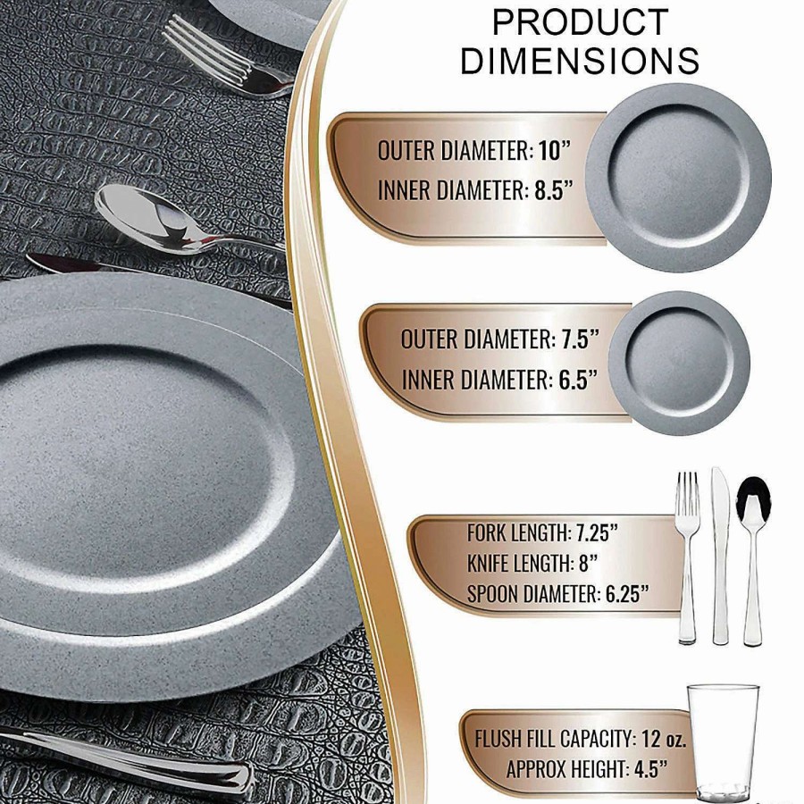 Table Covers * | Best Pirce Matte Steel Gray Round Disposable Plastic Dinnerware Value Set (120 Settings)