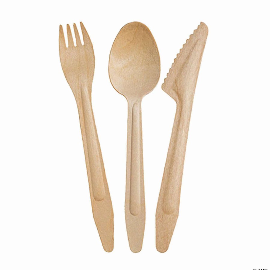 Cutlery * | Buy Natural Birch Eco Friendly Disposable Wooden Cutlery Set Spoons, Forks And Knives (600 Guests)