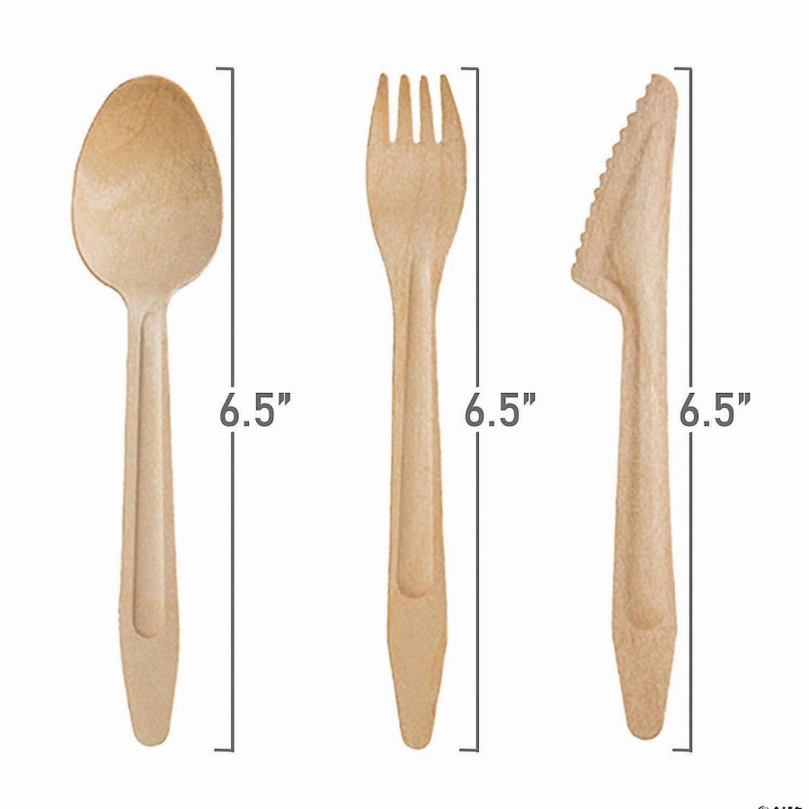 Cutlery * | Buy Natural Birch Eco Friendly Disposable Wooden Cutlery Set Spoons, Forks And Knives (600 Guests)