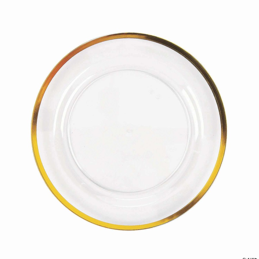 Party Plates * | Buy Premium Clear Plastic Dinner Plates With Gold Trim 25 Ct.