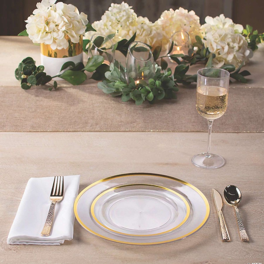 Party Plates * | Buy Premium Clear Plastic Dinner Plates With Gold Trim 25 Ct.