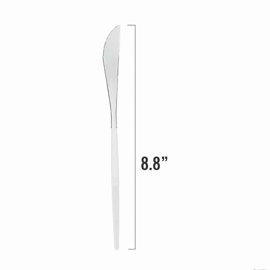 Cutlery * | Best Pirce Silver With White Handle Moderno Disposable Plastic Dinner Knives (140 Knives)