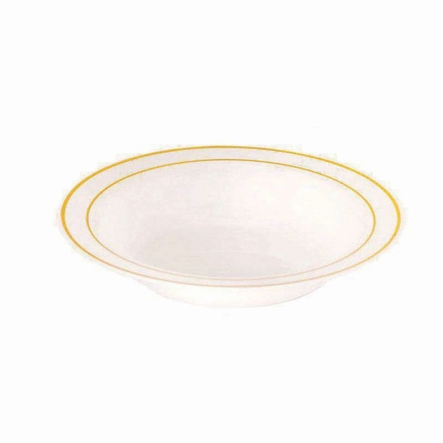 Bowls * | Top 10 Kaya Collection 12 Oz. White With Gold Edge Rim Plastic Soup Bowls (120 Bowls)