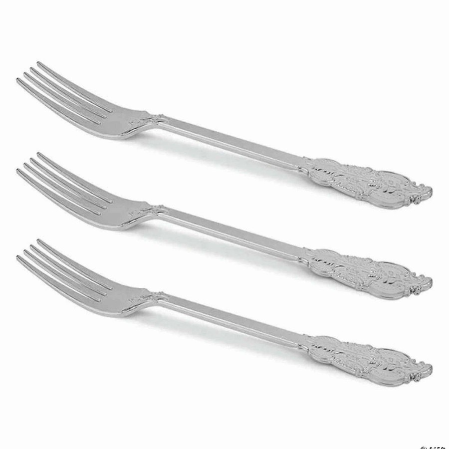 Cutlery * | Outlet Kaya Collection 7.4 Shiny Baroque Silver Plastic Forks (600 Forks)