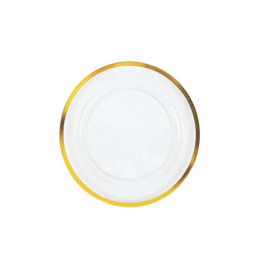 Party Plates * | Outlet Premium Clear Plastic Dessert Plates With Gold Trim 25 Ct.