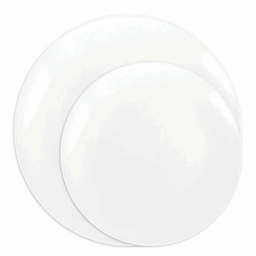 Party Plates * | New Solid White Organic Round Disposable Plastic Dinnerware Value Set (40 Dinner Plates + 40 Salad Plates)