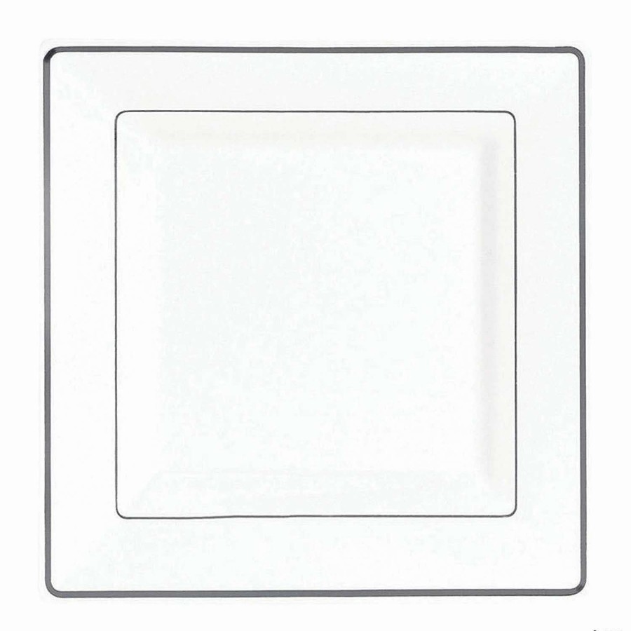 Party Plates * | Coupon Kaya Collection 6.5 White With Silver Square Edge Rim Plastic Appetizer/Salad Plates (120 Plates)