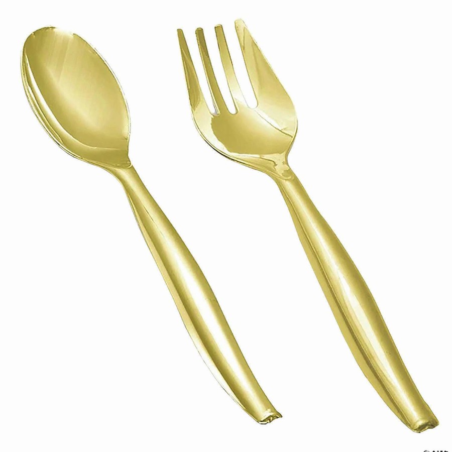 Serveware * | Best Deal Gold Disposable Plastic Serving Flatware Set Serving Spoons And Serving Forks (60 Pairs)