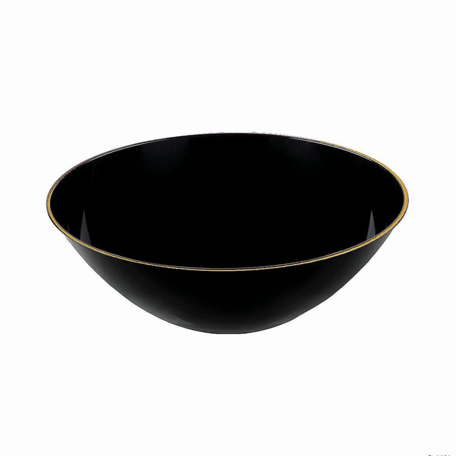 Bowls * | New 6 Oz. Black With Gold Rim Organic Round Disposable Plastic Dessert Bowls (90 Bowls)