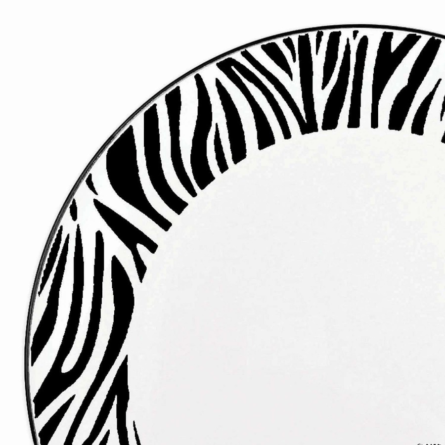 Party Plates * | Cheapest Kaya Collection 7.5 White With Black Zebra Stripes Round Disposable Plastic Appetizer/Salad Plates (120 Plates)