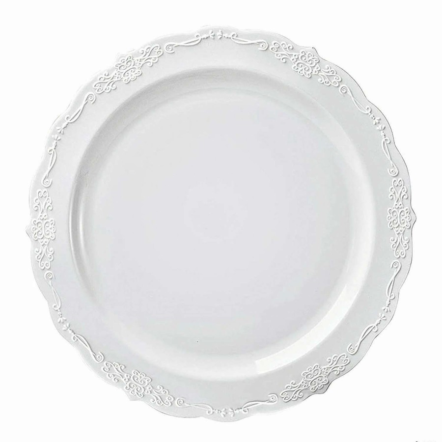 Party Plates * | Budget 7.5 White Vintage Round Disposable Plastic Appetizer/Salad Plates (90 Plates)