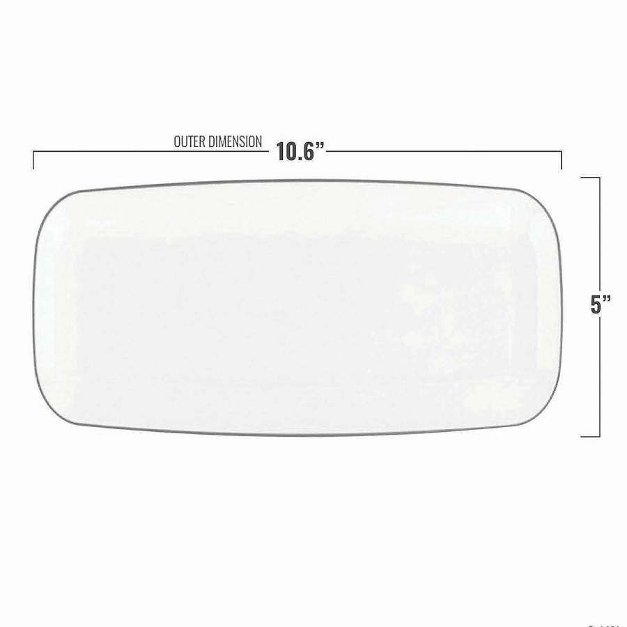 Party Plates * | Wholesale 10.6 X 5 White With Silver Rim Flat Raised Edge Rectangular Disposable Plastic Plates (50 Plates)