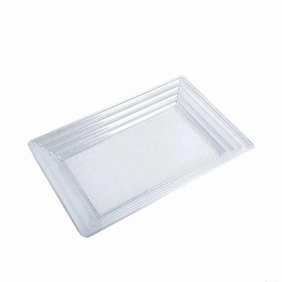 Serveware * | Hot Sale 9 X 13 Clear Rectangular With Groove Rim Plastic Serving Trays (15 Trays)