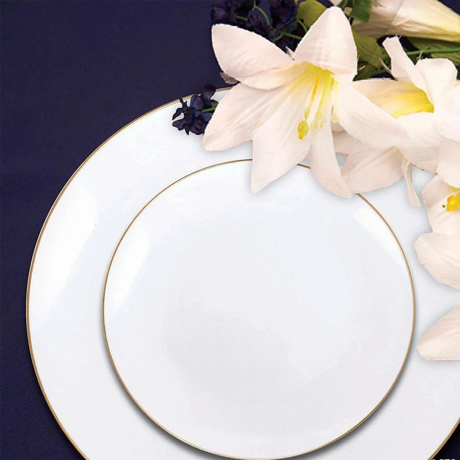 Bowls * | Wholesale White With Gold Rim Organic Round Disposable Plastic Dinnerware Value Set (120 Settings)