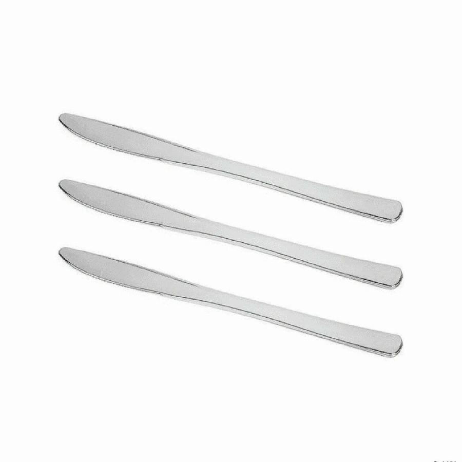 Cutlery * | Wholesale Shiny Metallic Silver Plastic Knives (600 Knives)