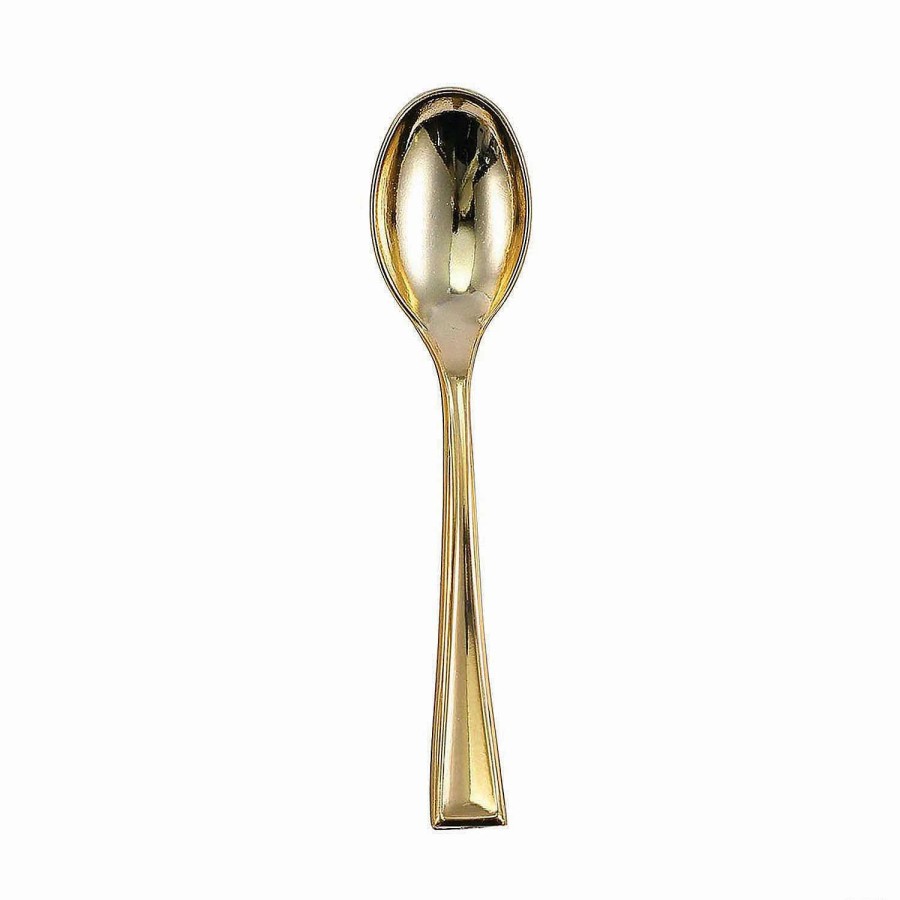 Cutlery * | Best Deal Premium Shiny Metallic Gold Mini Plastic Disposable Tasting Spoons (600 Spoons)