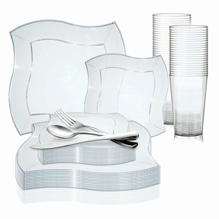 Bowls * | Wholesale Clear Wave Plastic Dinnerware Value Set (60 Settings)