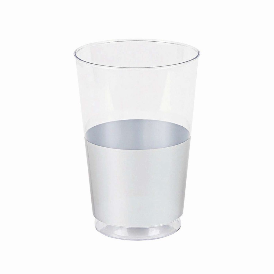 Drinkware * | Coupon 12 Oz. Clear With Metallic Silver Thick Bottom Round Disposable Plastic Tumblers (90 Cups)