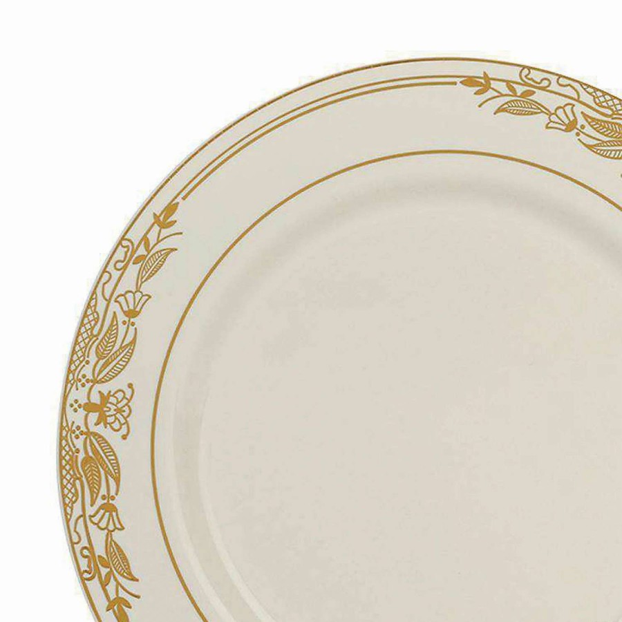 Party Plates * | Top 10 Kaya Collection 10.25 Ivory With Gold Harmony Rim Plastic Dinner Plates (120 Plates)