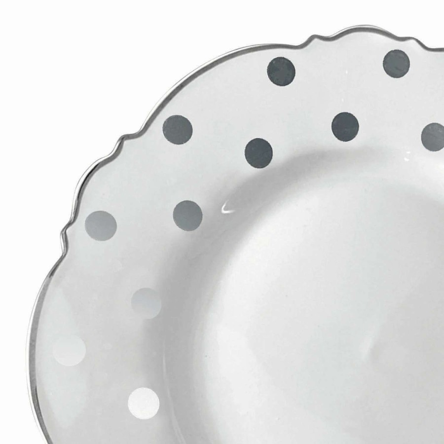 Party Plates * | Top 10 Premium 7.5 White With Silver Dots Round Blossom Disposable Plastic Salad Plates (120 Plates)