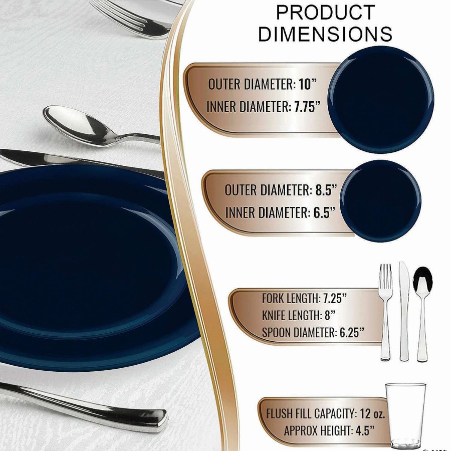 Table Covers * | Cheapest Navy Flat Round Disposable Plastic Dinnerware Value Set (60 Settings)