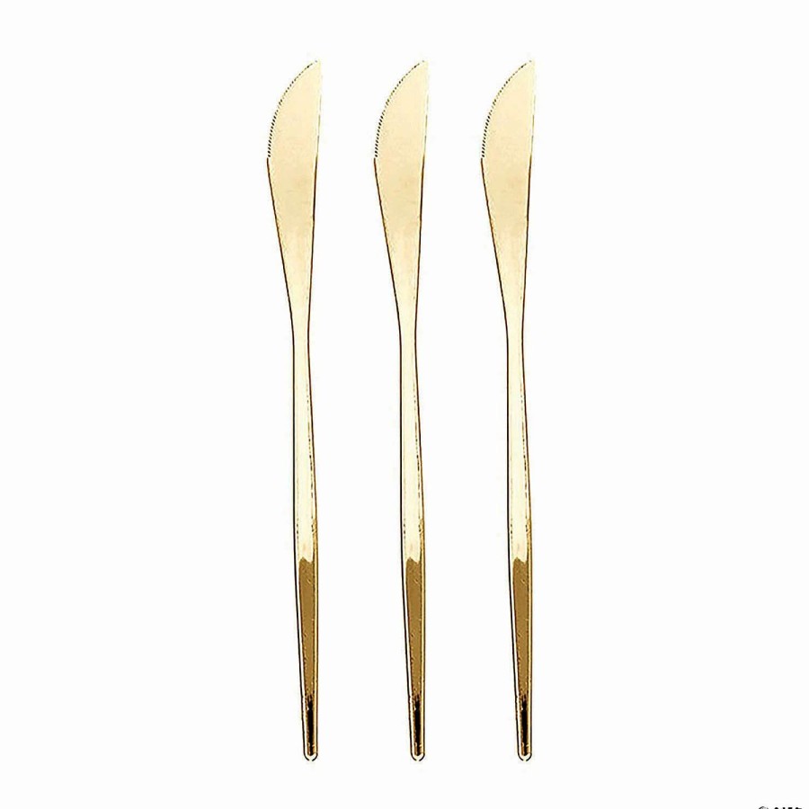 Cutlery * | Best Reviews Of Shiny Gold Moderno Disposable Plastic Dinner Knives (120 Knives)