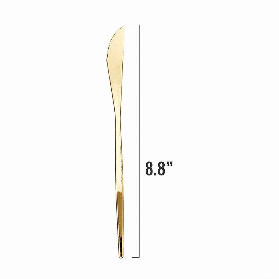 Cutlery * | Best Reviews Of Shiny Gold Moderno Disposable Plastic Dinner Knives (120 Knives)