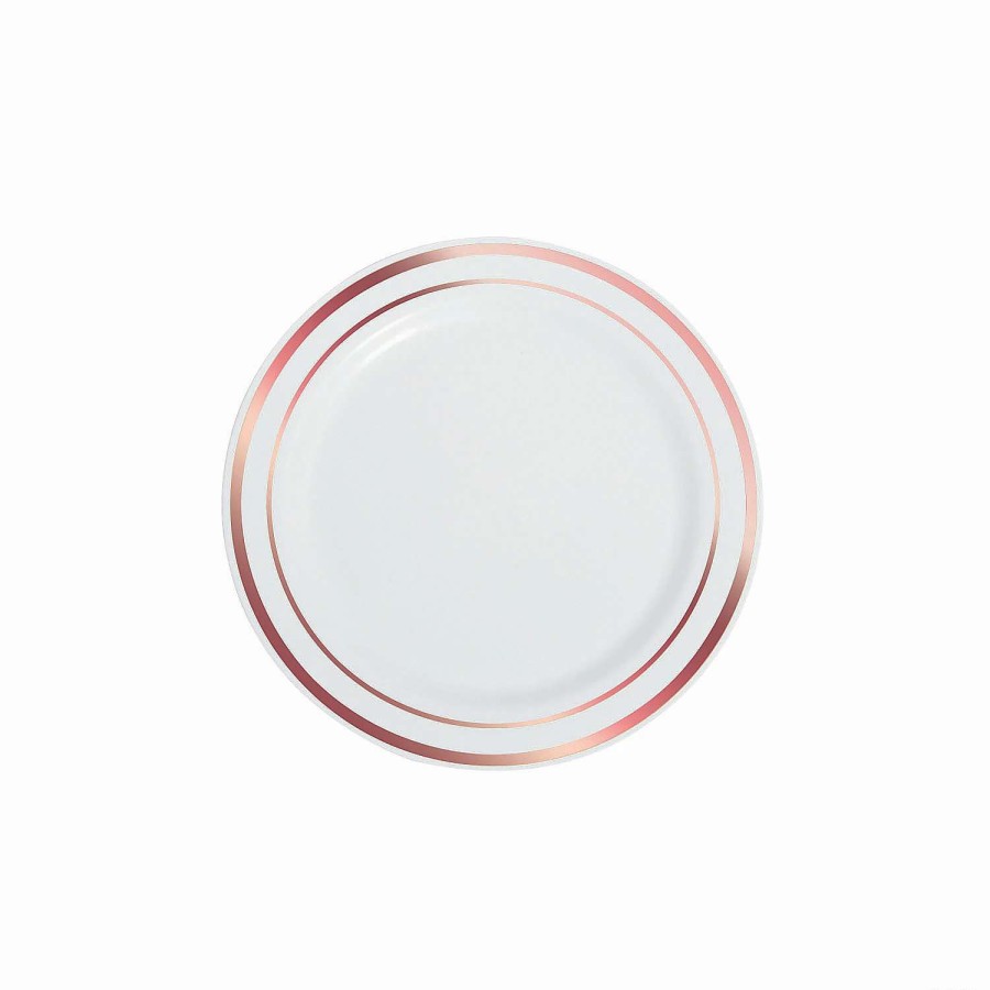 Party Plates * | Outlet Premium White Plastic Dessert Plates With Metallic Trim 25 Ct.