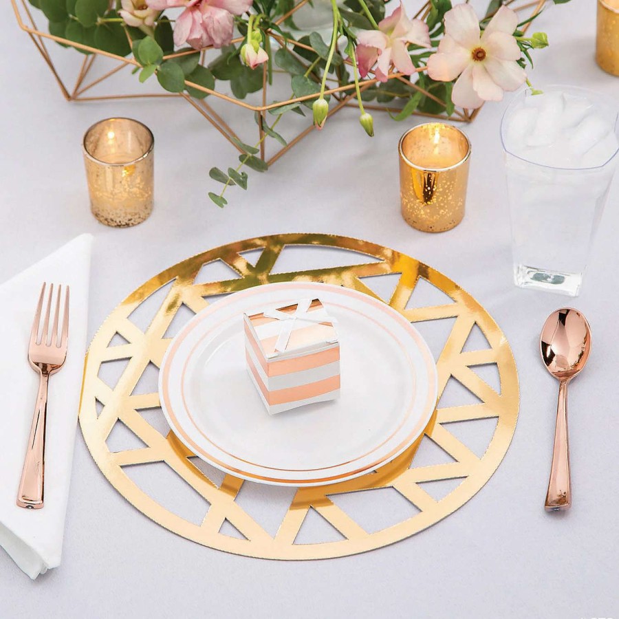 Party Plates * | Outlet Premium White Plastic Dessert Plates With Metallic Trim 25 Ct.